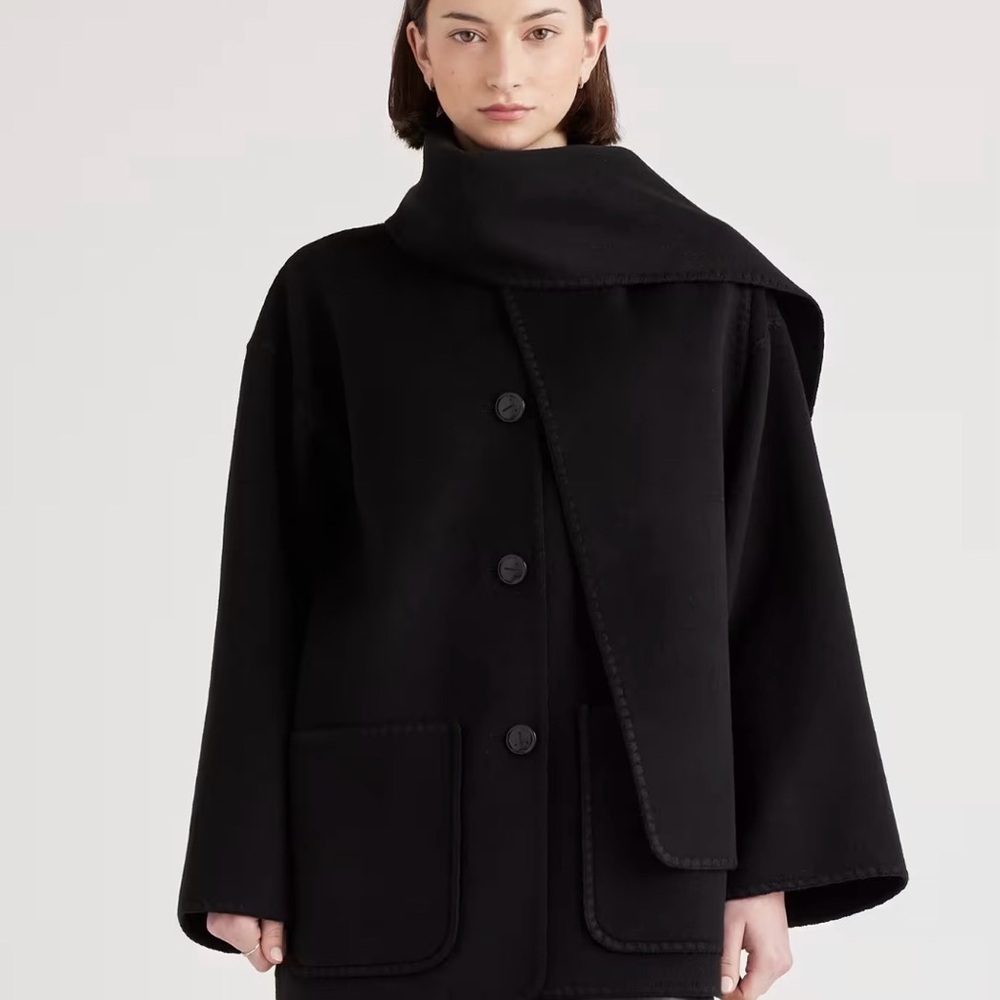 Quince NWT Black Women's Double-Faced Merino Wool Scarf Coat M Medium